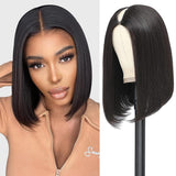 YUZHU Short Bob V-Part Wigs Human Hair Straight Natural Color 180% Density