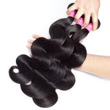 YUZHU Body Wave 3 Bundles with 4x4 Closure Brazilian Virgin Human Hair Bundles Natural Color