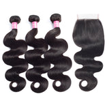 YUZHU Body Wave 3 Bundles with 4x4 Closure Brazilian Virgin Human Hair Bundles Natural Color