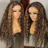 YUZHU Highlight Deep Wave T Part 13x1 Lace Front Human Hair Wigs 24 Inch