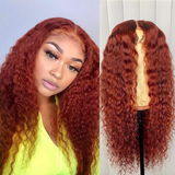 YUZHU 13x4 Lace Frontal Wigs Human Hair Deep Curly Wig Ginger Color 200% High Density