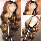 YUZHU Body Wave Highlight Ombre Human Hair Wigs 13x1 Lace Front Wigs P4/27