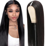 V Part Straight Human Hair Wigs For Black Women