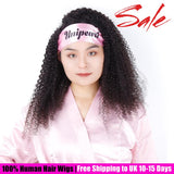 YUZHU Kinky Curly Headband Human Hair Wigs Glueless Natural Color 180% Density