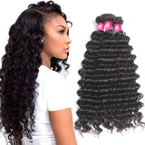 YUZHU Brazilian Deep Wave Human Hair 3 Bundle Natural Black