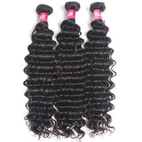 YUZHU Brazilian Deep Wave Human Hair 3 Bundle Natural Black