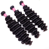 YUZHU Deep Wave Human Hair Bundles with Closure Natural Color