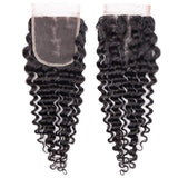 YUZHU Deep Wave Human Hair Bundles with Closure Natural Color