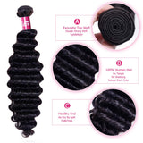 YUZHU Deep Wave Human Hair Bundles with Closure Natural Color