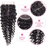 YUZHU Deep Wave Human Hair Bundles with Closure Natural Color