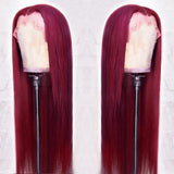 YUZHU Red Burgundy Straight 13x4 HD Lace Front Wigs Human Hair