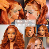 YUZHU 13X4 Body Wave Remy Human Hair Lace Front Wigs Ginger Color