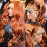 YUZHU 13X4 Body Wave Remy Human Hair Lace Front Wigs Ginger Color