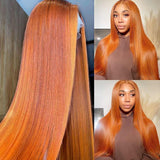 YUZHU 13X4 Ginger Color Straight Haiir Lace Front Wigs 100% Human Hair Frontal Wigs