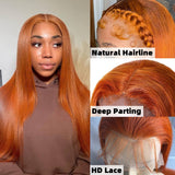 YUZHU 13X4 Ginger Color Straight Haiir Lace Front Wigs 100% Human Hair Frontal Wigs