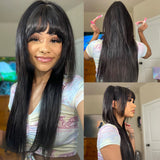 YUZHU Long Straight True Scalp Bang Wig