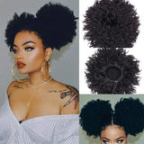 YUZHU Afro Puff Kinky Human Hair Drawstring Ponytail Extension